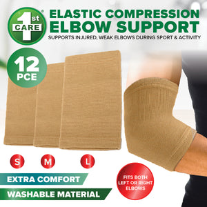 1st Care 12PCE Elastic Compression Elbow Supports Breathable Flexible 3 Sizes
