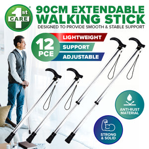 1st Care 12PCE 90cm Height Adjustable Walking Stick Wrist Strap Handle
