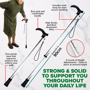 1st Care 12PCE 90cm Height Adjustable Walking Stick Wrist Strap Handle