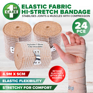 1st Care 24PCE Bandage Elastic Fabric Flexible Stretchy Washable 4.9m x 5cm