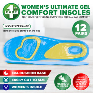 1st Care 12 Pairs Women's Silica Gel Comfort Insole Cushion Base Maxi Support