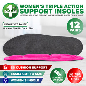 1st Care 12 Pairs Women 3D Insole Joint Padding Arch Support Heel Cushioning