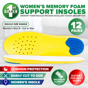 1st Care 12 Pairs Women's Memory Foam Insoles Maximum Support