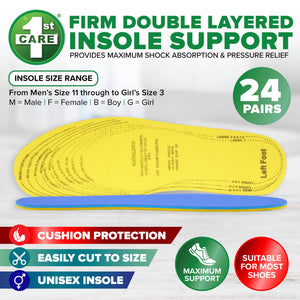 1st Care 24 Pairs Unisex Double Layered Insoles Support & Pressure Relief