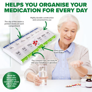 1st Care 12PCE Weekly Pill Organiser Large AM/PM Compartments 11 x 22cm