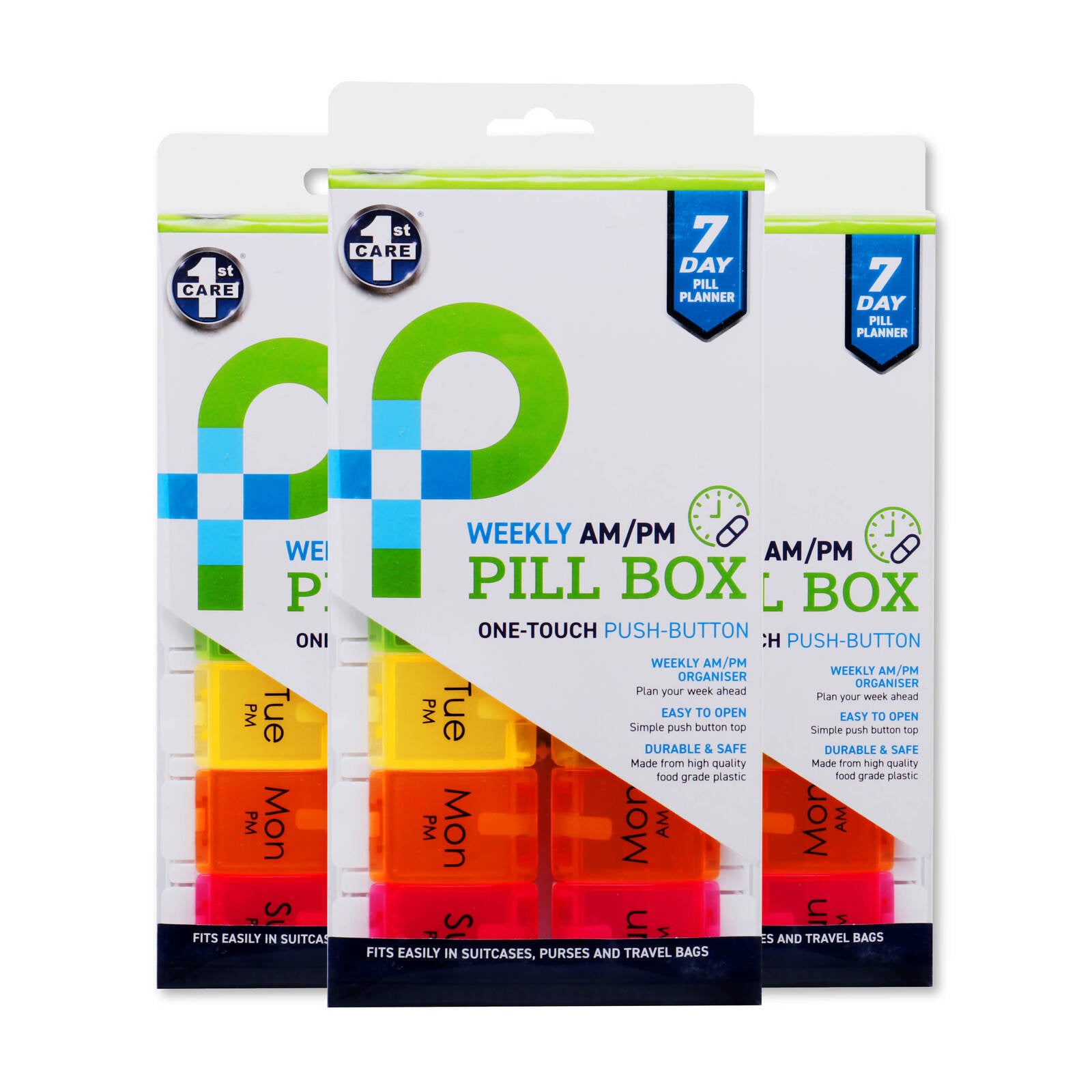 1st Care 12PCE Weekly Pill Organiser Large AM/PM Compartments 11.5 x 22.5cm