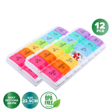 Load image into Gallery viewer, 1st Care 12PCE Weekly Pill Organiser Large AM/PM Compartments 11.5 x 22.5cm
