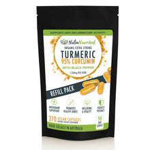 Load image into Gallery viewer, REFILL BAG - Turmeric 95% Curcumin Extract Capsules, Organic, with Black Pepper, 270 Vegan Capsules/ 3 Month Supply
