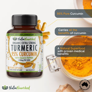 Curcumin Tablets - 95% Pure Organic - Turmeric Extract Buffered with Black Pepper (1,350mg)