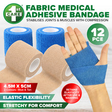Charger l&#39;image dans la galerie, 1st Care 12PCE Adhesive Fabric Bandage Rolls Flexible Lightweight 4.5m
